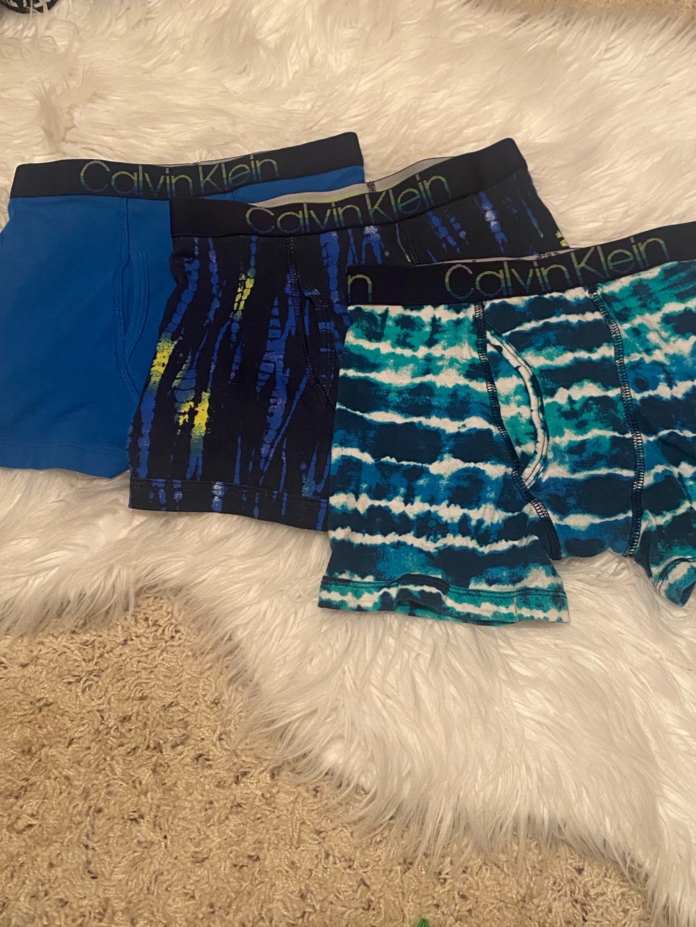 NWOT Calvin Klein Blue, Navy & Teal Patterned Boys Boxer Briefs - 3-Pack S(6/7)